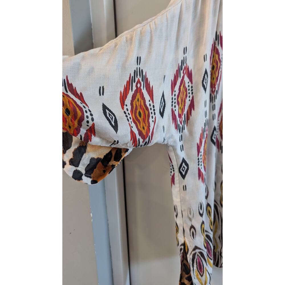Chico's Reversible Leopard Tribal Kimono Open Front Embroidered One Size Boho - Picture 4 of 6